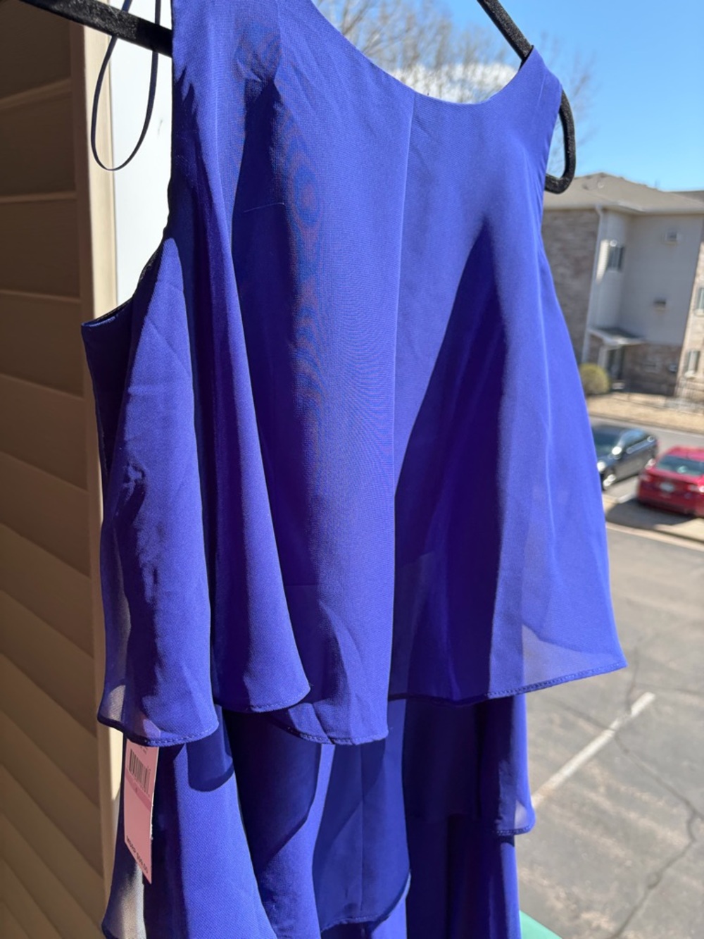 🆕🫐SLNY Blue Layered Chiffon Dress Size 6 Ruffle Cocktail Party Wedding Guest - Picture 10 of 16